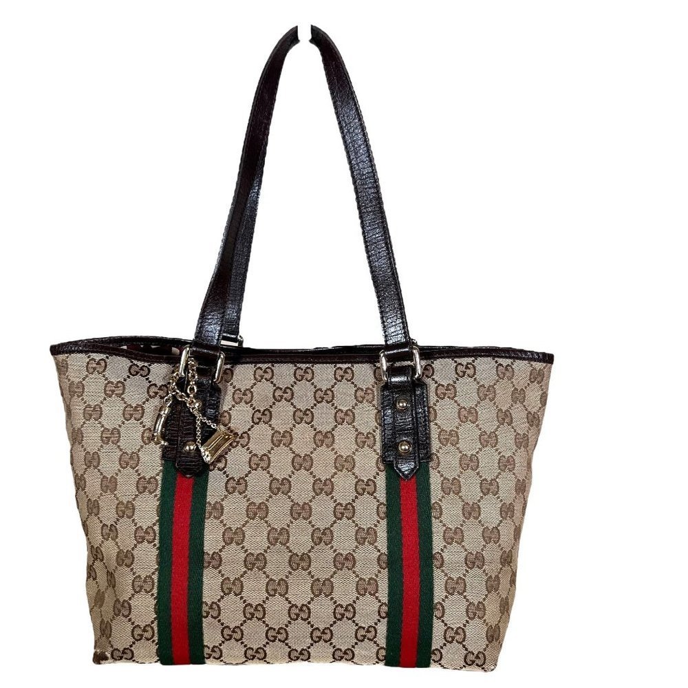 Authentic Gucci Shoulder Bag Brown Canvas Used GG Handbag Vintage